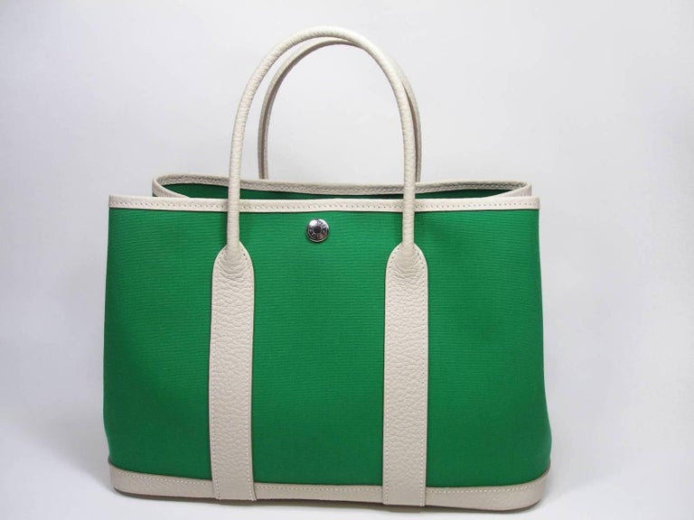 Hermès Garden Party Bag 30 cm PM Size Cactus Canvas + Craie Leather at  1stDibs