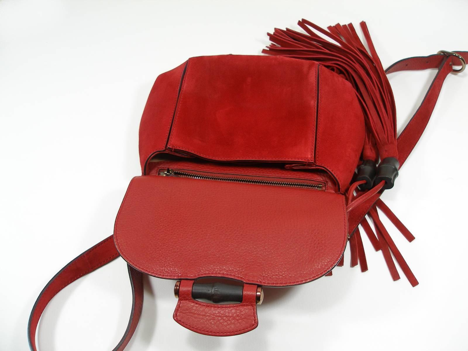 2014 Gucci Small Fringes Shoulder Bag Suede Red Leather / Good Condition 4