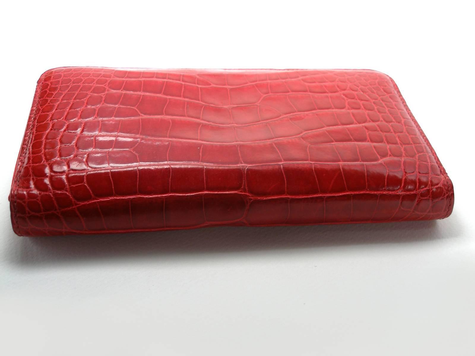 Circa 2010's Rare Louis Vuitton Wallet or Clutch Zippy Red Alligator Wallet For Sale 1