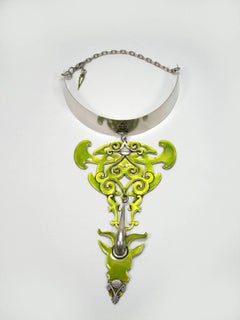 Circa 1995's Stunning Jean Paul Gaultier Tribal Apple Green Enamel Necklace