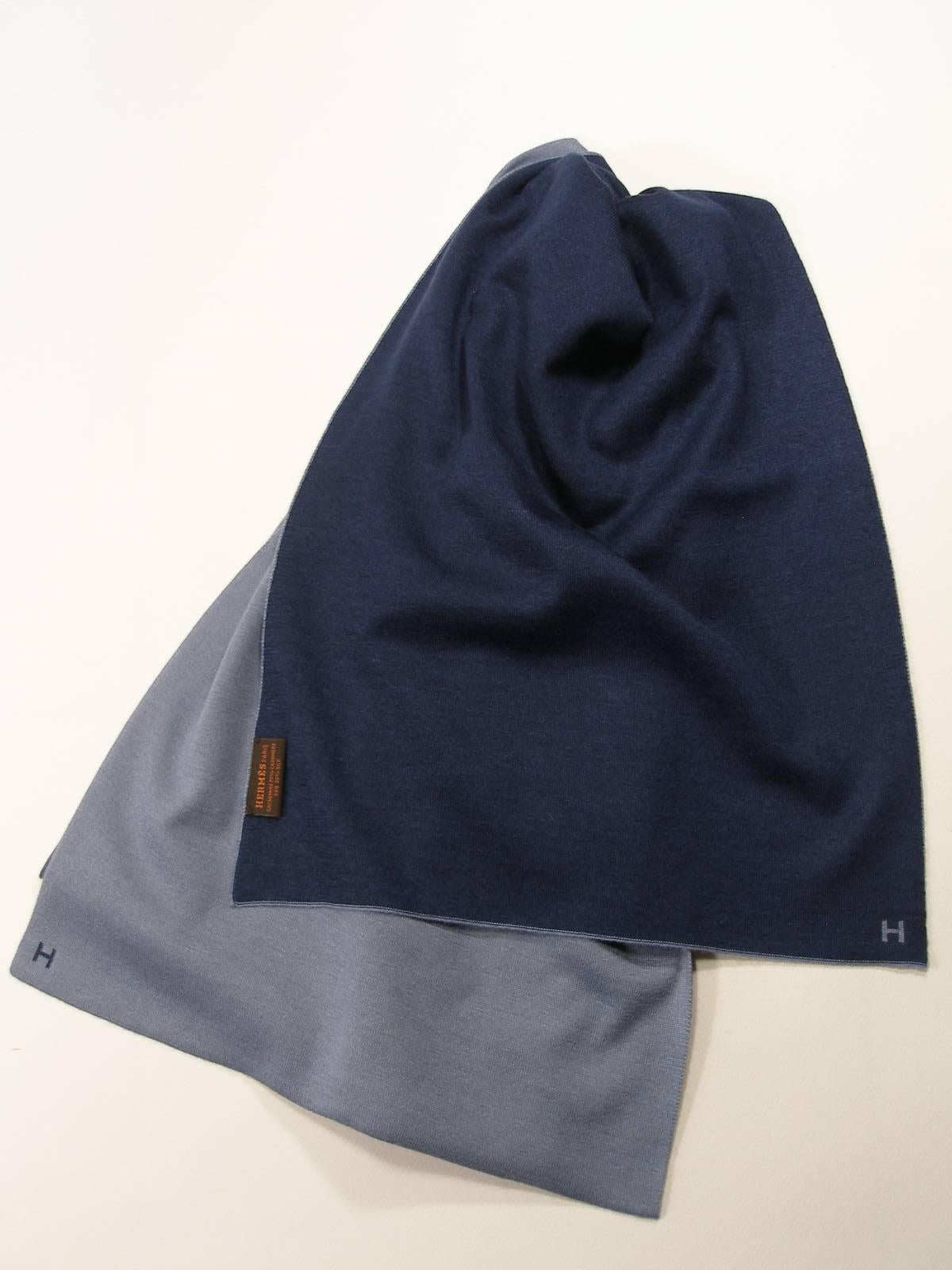 Brand New Hermès Scarf Aller / Retour For Men Cashmere and Silk Bleu Gris /Océan 1