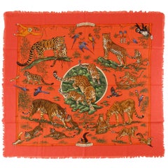 Hermès Tendresse Féline cashmere silk 90 cm fringes edges / Defect