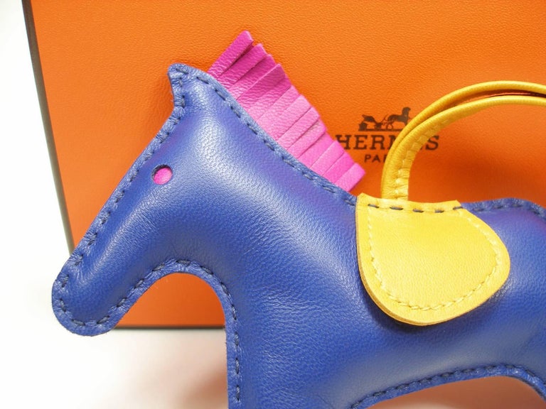 Hermes Rodeo Medium Size Horse Bag Charm Rare Bleu Saphir / Like New in Box  at 1stDibs