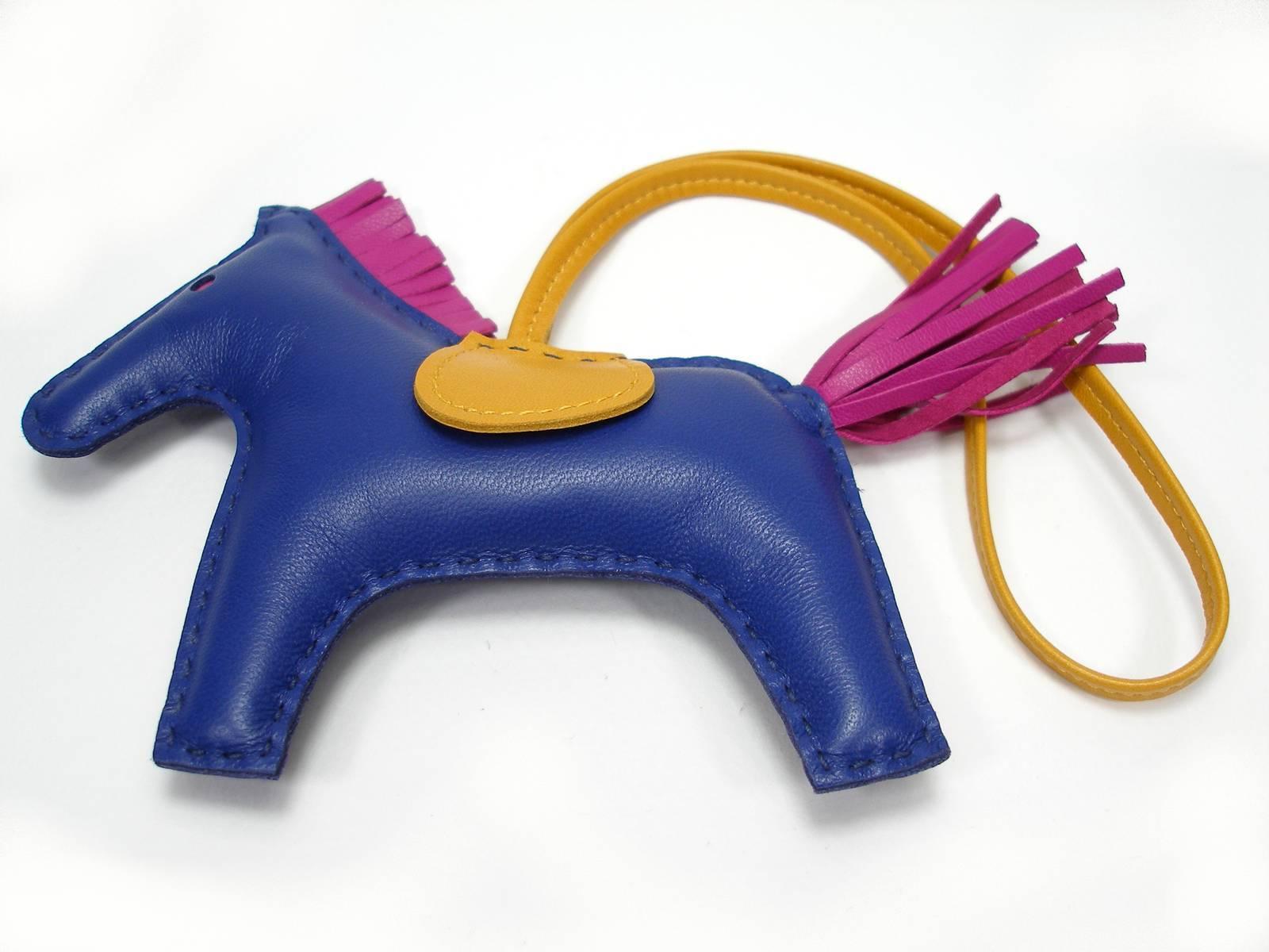 Women's or Men's Hermes Rodeo Medium Size Horse Bag Charm Rare Bleu Saphir / Like New in Box
