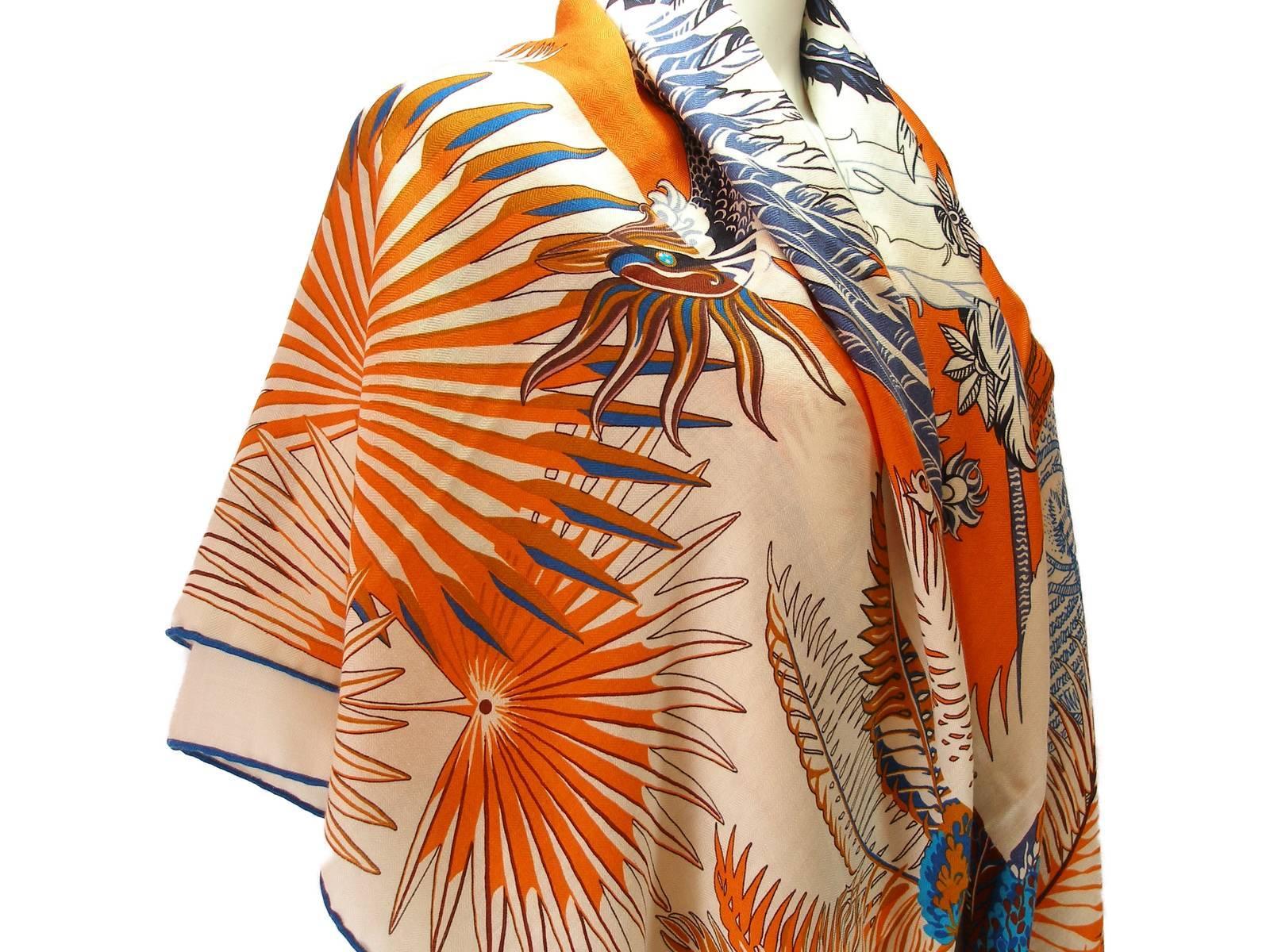 Gorgeous and Rare New Hermes Mythiques Phoenix Cashmere and Silk Shawl 140 cm  In New Condition In VERGT, FR