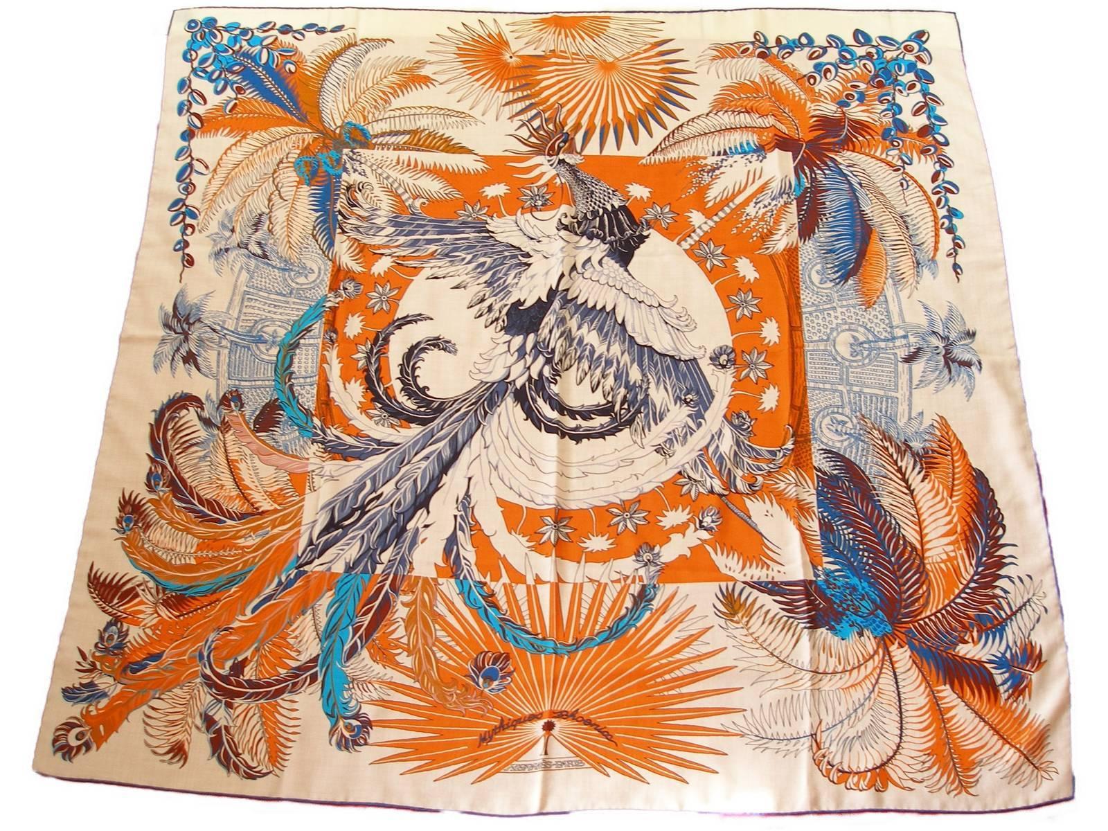 Gorgeous and Rare New Hermes Mythiques Phoenix Cashmere and Silk Shawl 140 cm  4