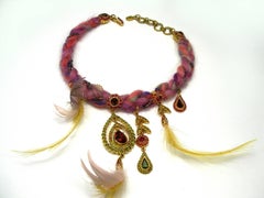 Christian Dior Boutique Vintage Feathers and Stone Choker necklace