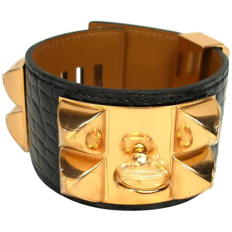 Hermès Bracelet CDC Collier de Chien Alligator Black Gold Hardware / Brand New 