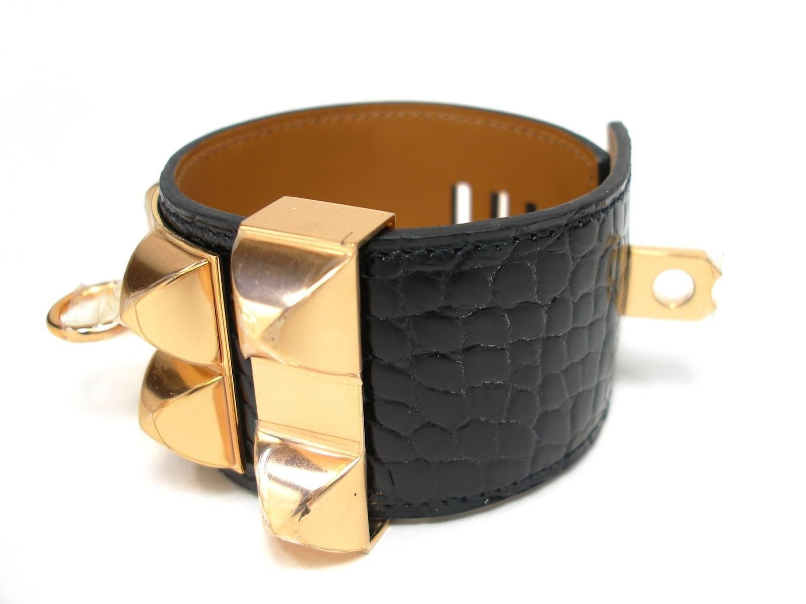 Women's or Men's Hermès Bracelet CDC Collier de Chien Alligator Black Gold Hardware / Brand New 