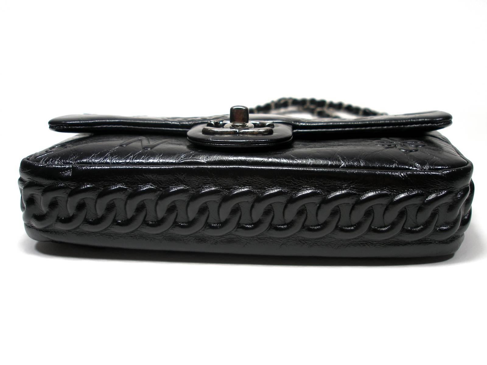 Black Chanel Precious Symbols Single Flap Bag Embossed Leather Medium Size /Brand New