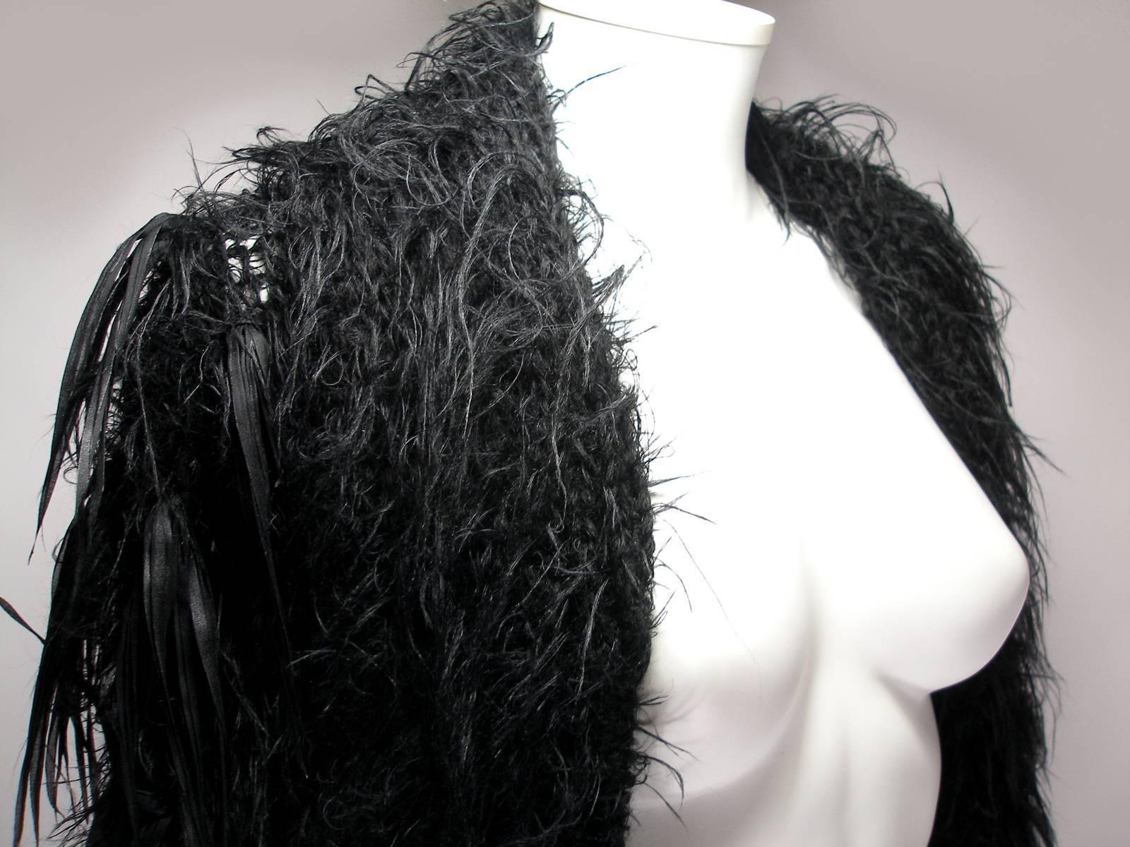 Issey Miyake Vintage Black Mohair and Ribbon Cardigan  For Sale 1