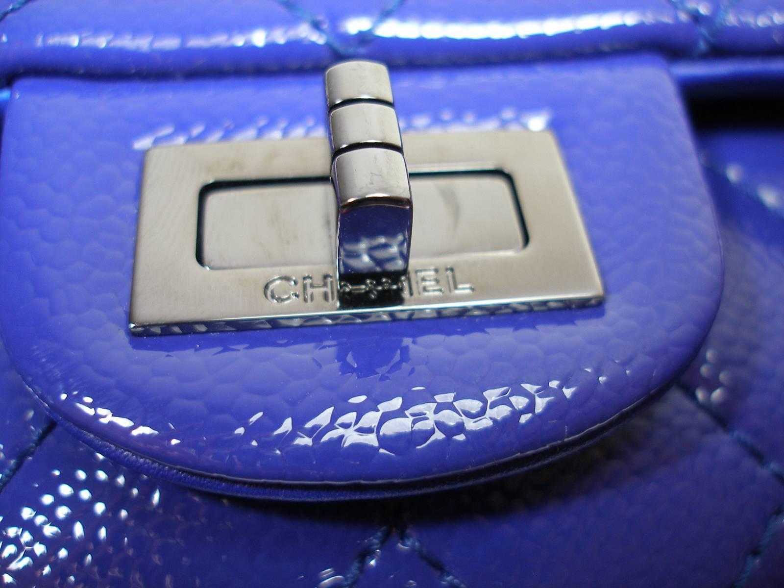 Chanel 2.55 Reissue 225 Purple Patent Caviar Silver Chain Double Flap Bag New 1