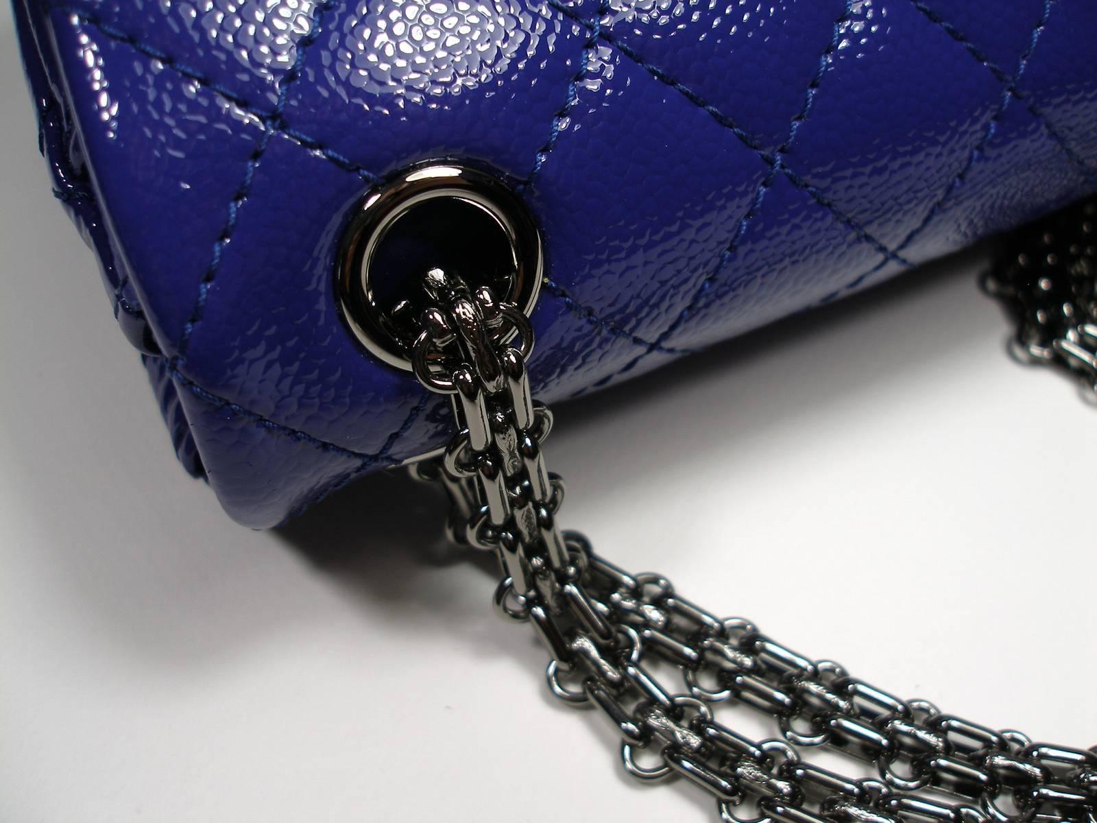 Chanel 2.55 Reissue 225 Purple Patent Caviar Silver Chain Double Flap Bag New 2