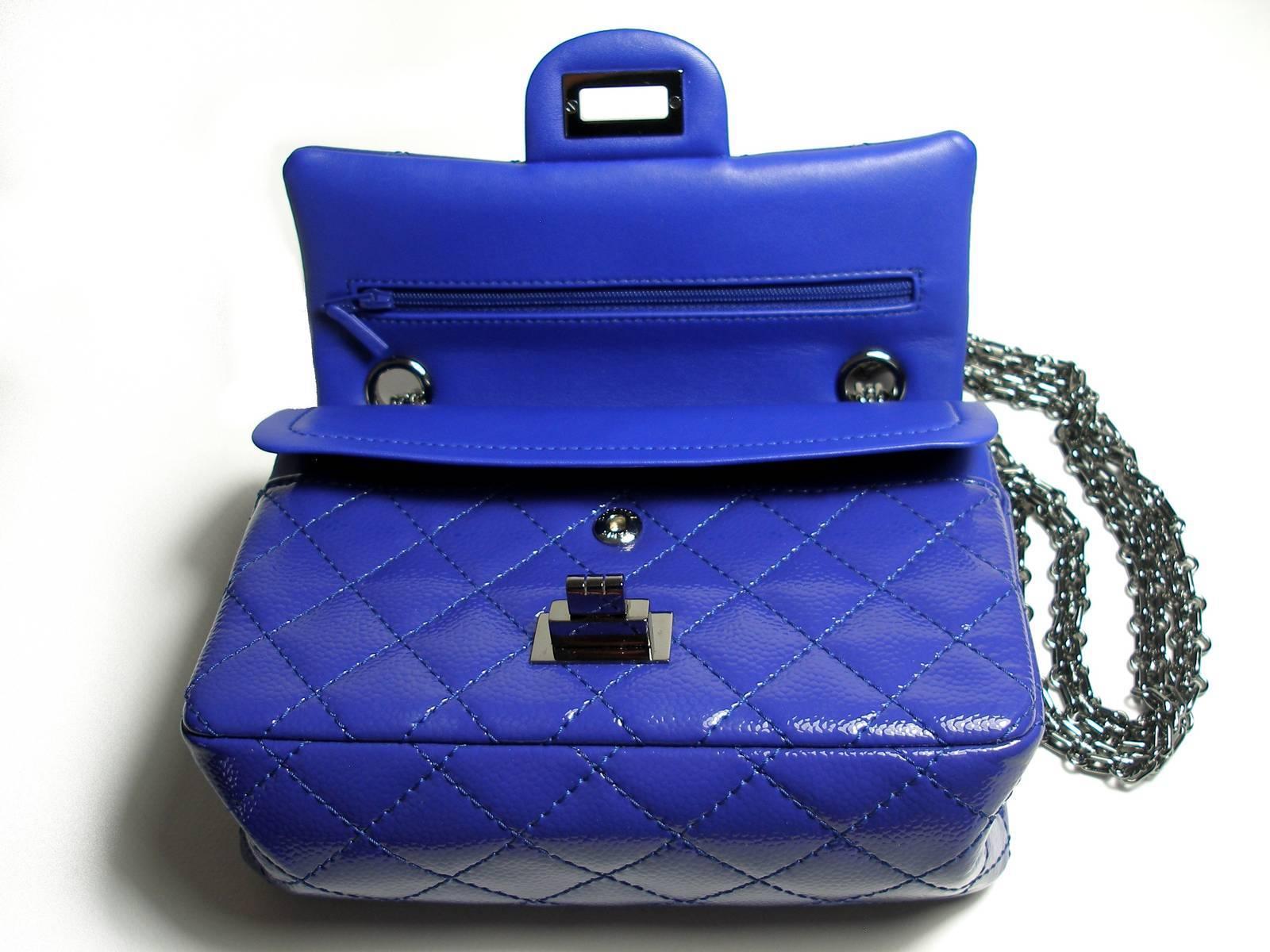 Chanel 2.55 Reissue 225 Purple Patent Caviar Silver Chain Double Flap Bag New 13