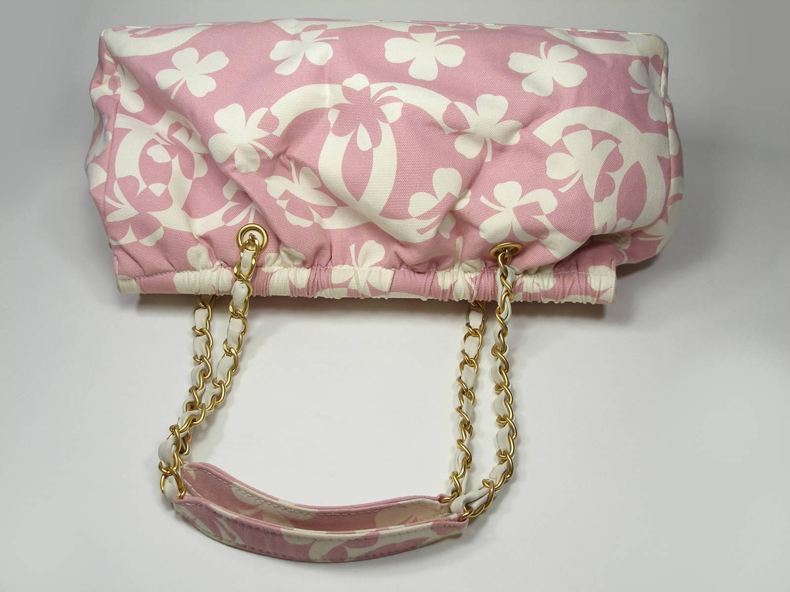  Summer 2004 Chanel Vintage CHANEL Clover chain shoulder bag Pink / Ecru XL Size 7