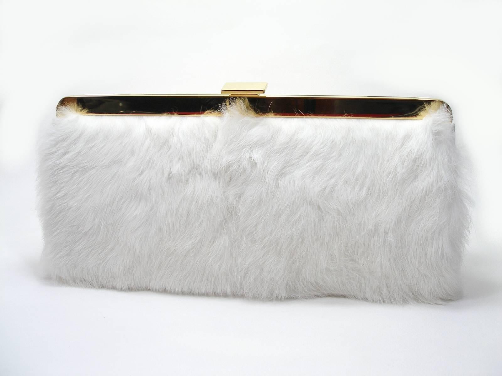 Beige Balmain Baroque Style Fur White and gold hardware Evening Clutch 