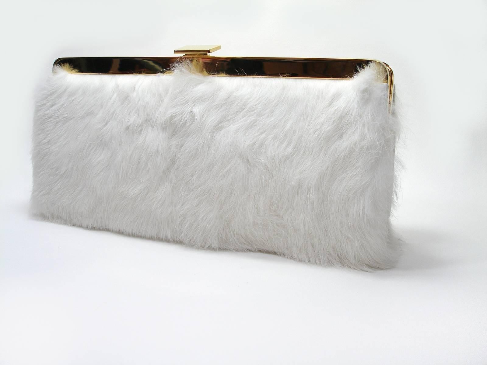 Balmain Baroque Style Fur White and gold hardware Evening Clutch  6