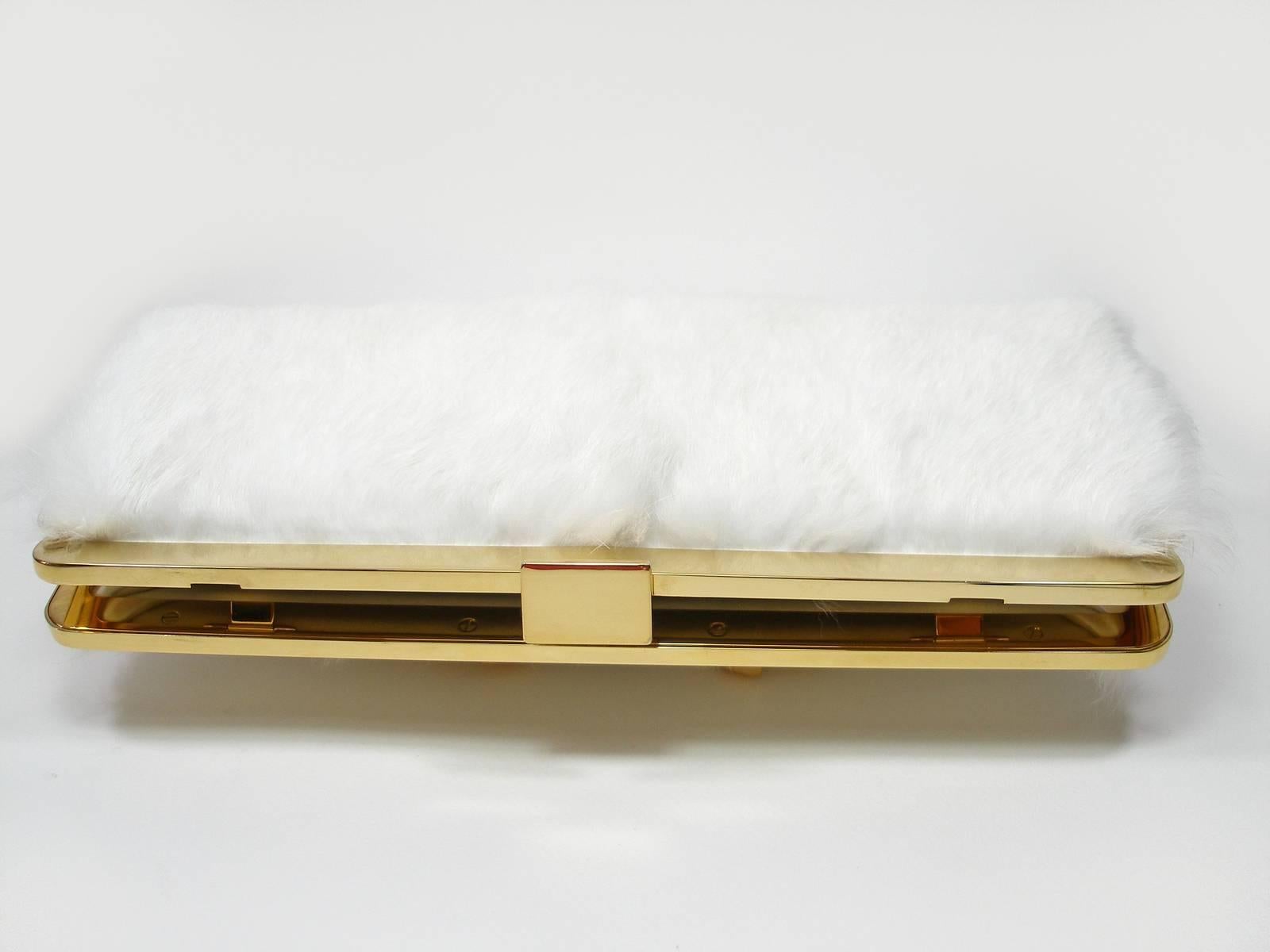 Balmain Baroque Style Fur White and gold hardware Evening Clutch  7