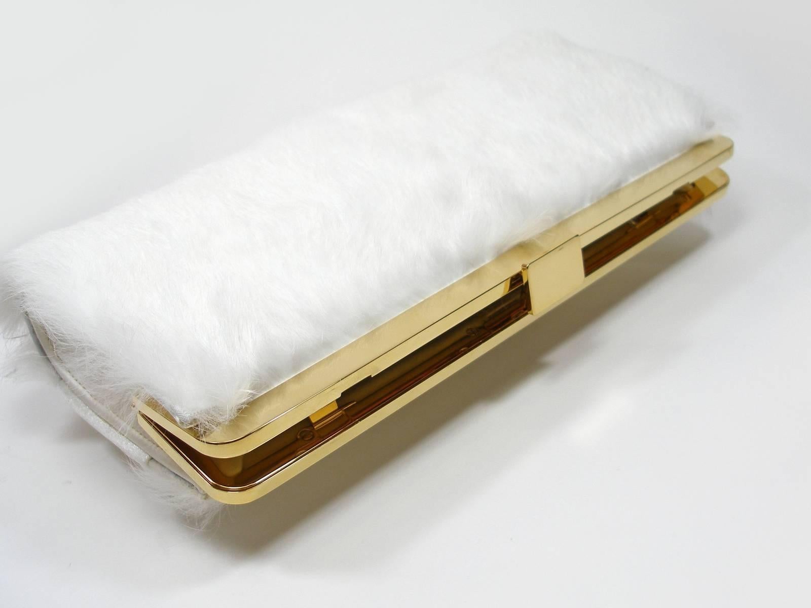 Balmain Baroque Style Fur White and gold hardware Evening Clutch  8