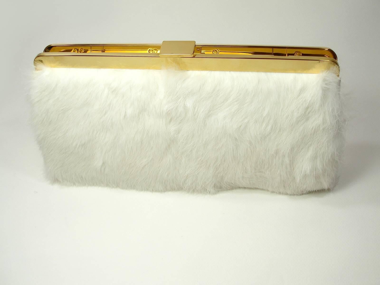 Balmain Baroque Style Fur White and gold hardware Evening Clutch  3
