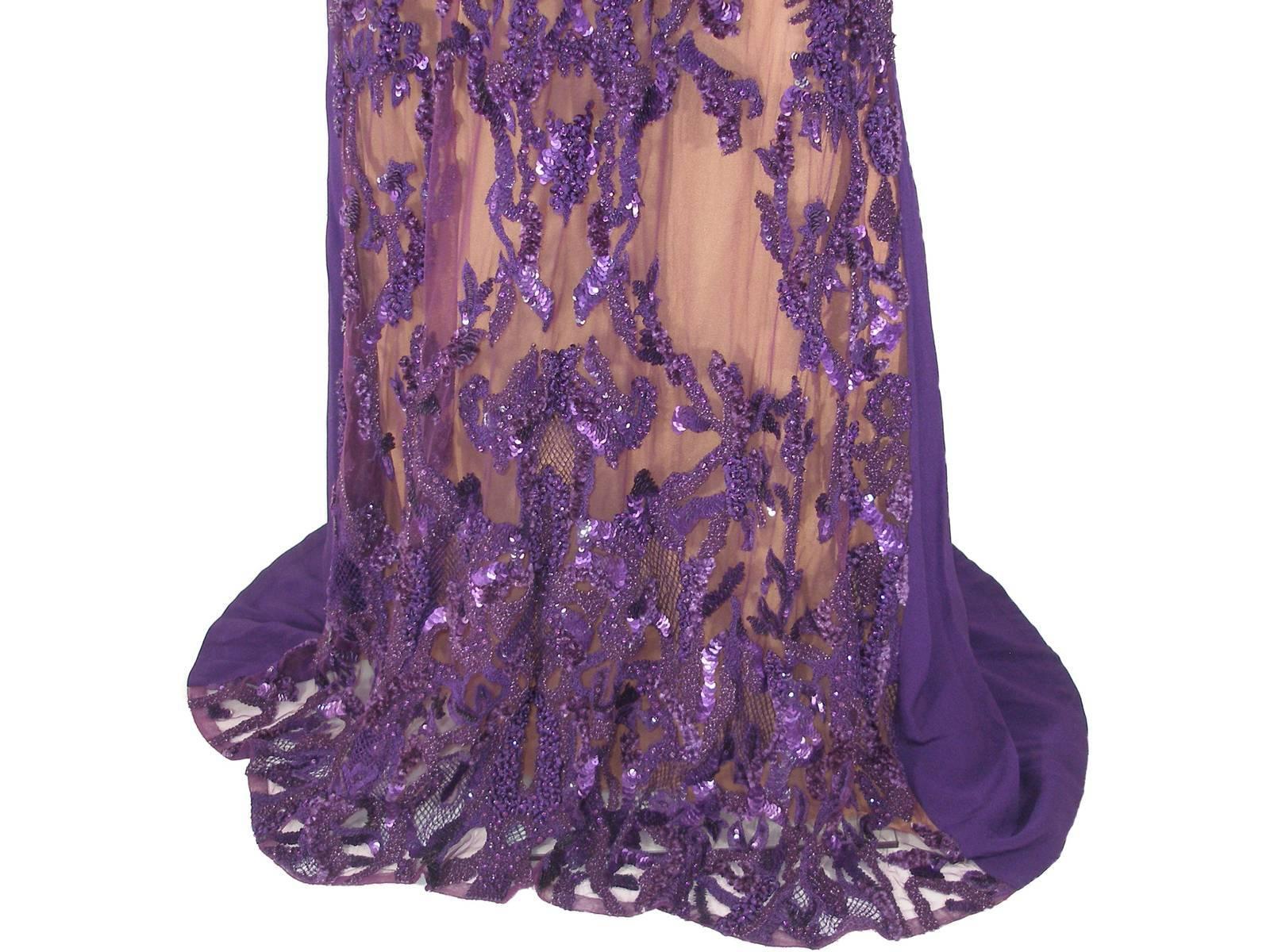 Black Haute Couture Elie Saab Fall 2013 Runway Sequins Gown Purple Size 40 FR