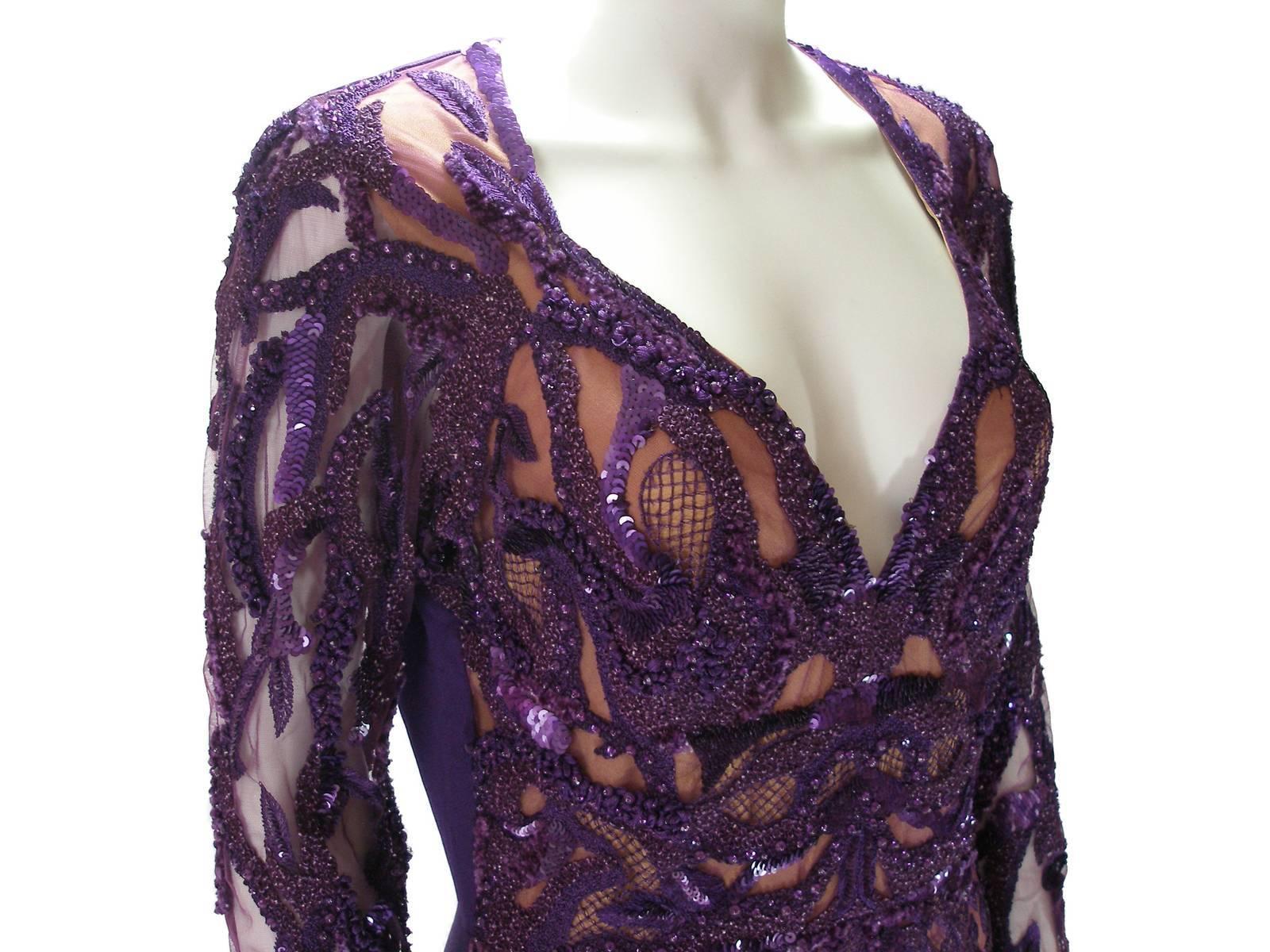 Haute Couture Elie Saab Fall 2013 Runway Sequins Gown Purple Size 40 FR 2