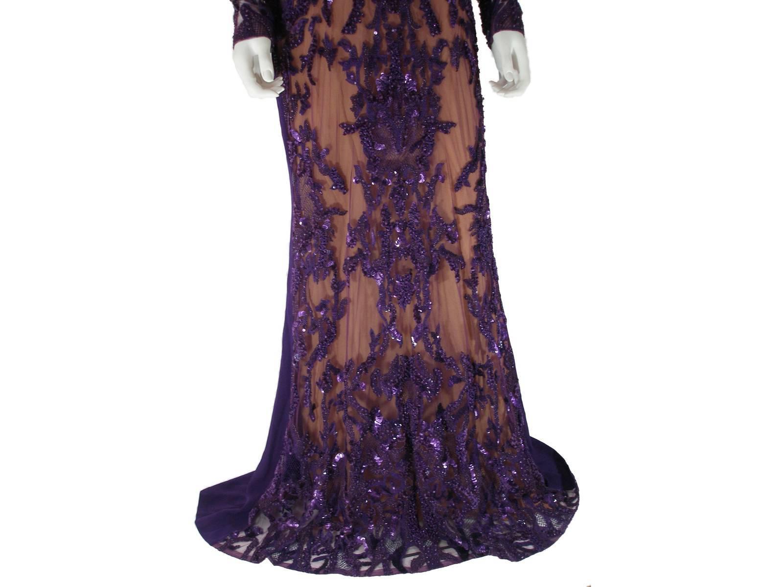 Haute Couture Elie Saab Fall 2013 Runway Sequins Gown Purple Size 40 FR 4