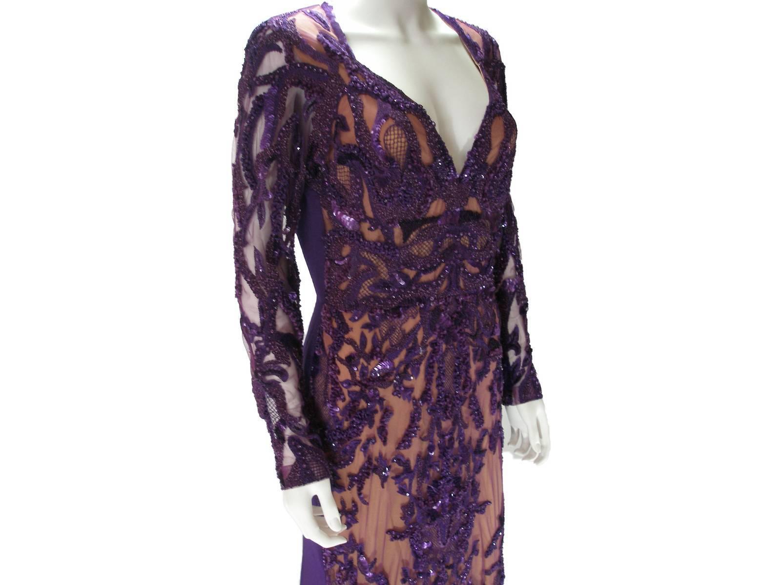 Haute Couture Elie Saab Fall 2013 Runway Sequins Gown Purple Size 40 FR 8