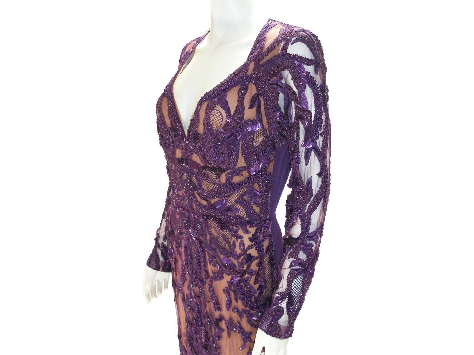 Haute Couture Elie Saab Fall 2013 Runway Sequins Gown Purple Size 40 FR 5