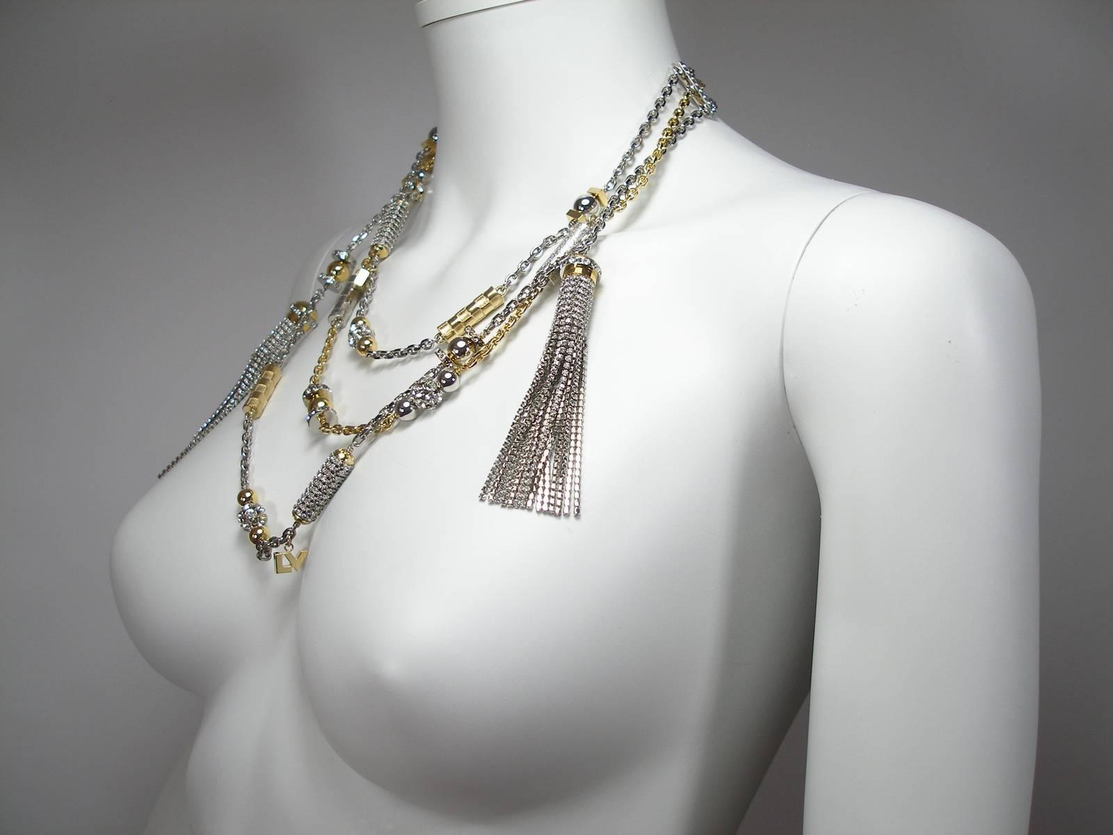 Empire Iconic Louis Vuitton Multi Rangs Jazz Necklace Silver &Gold & Swarovski Crystal 