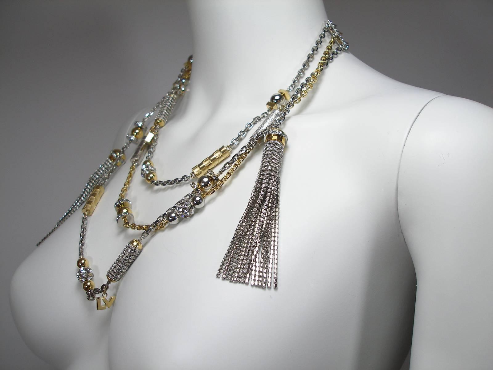 Iconic Louis Vuitton Multi Rangs Jazz Necklace Silver &Gold & Swarovski Crystal  In Good Condition In VERGT, FR