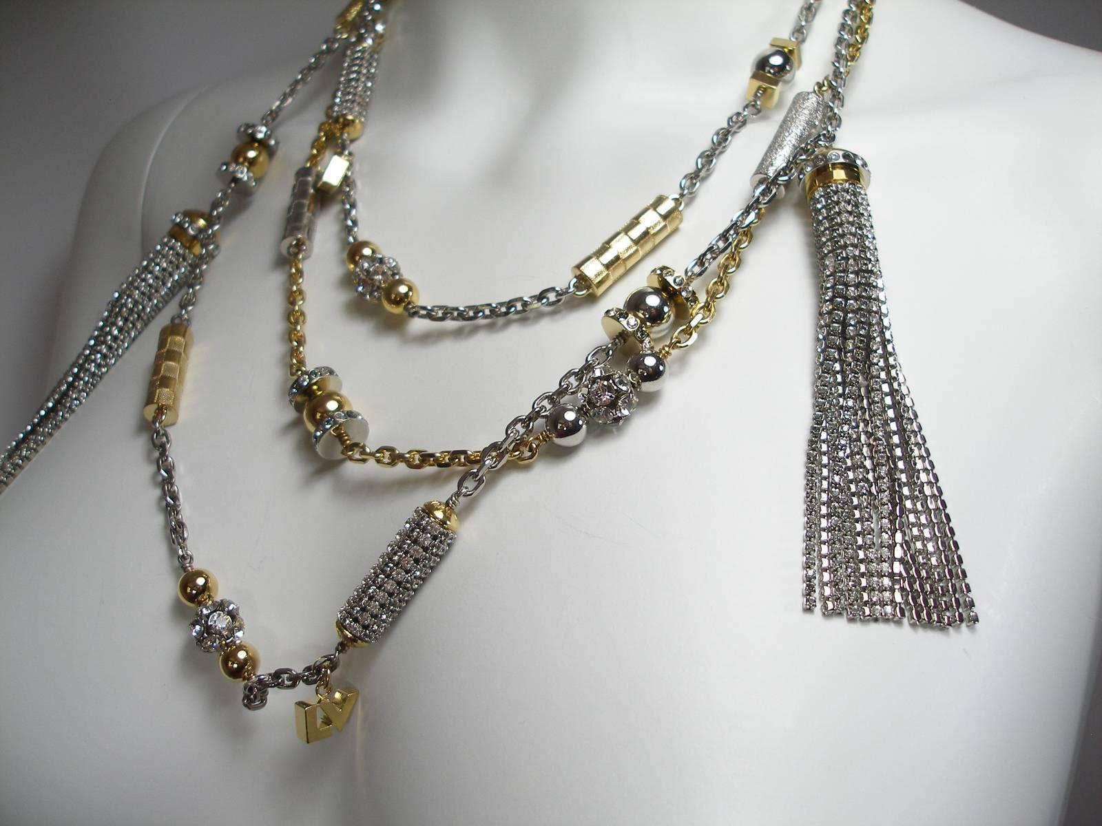 Women's Iconic Louis Vuitton Multi Rangs Jazz Necklace Silver &Gold & Swarovski Crystal 