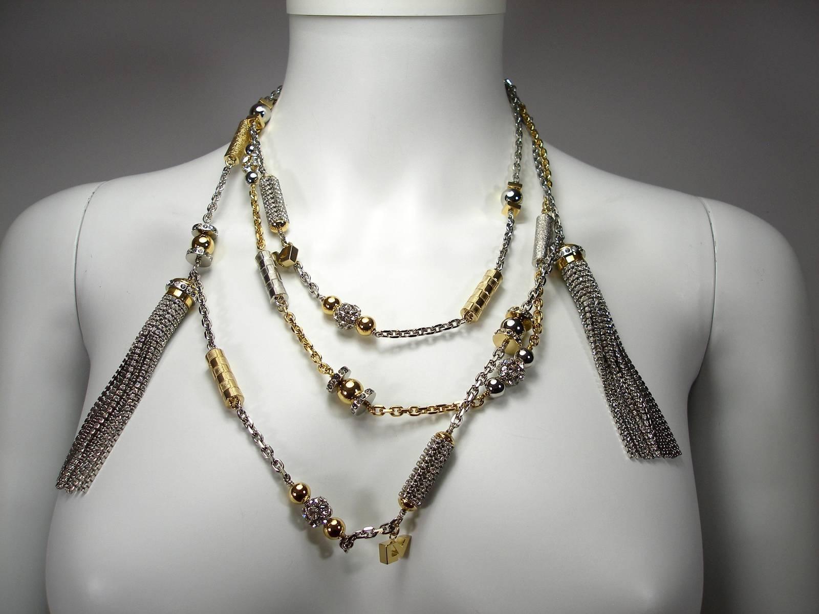 Iconic Louis Vuitton Multi Rangs Jazz Necklace Silver &Gold & Swarovski Crystal  1