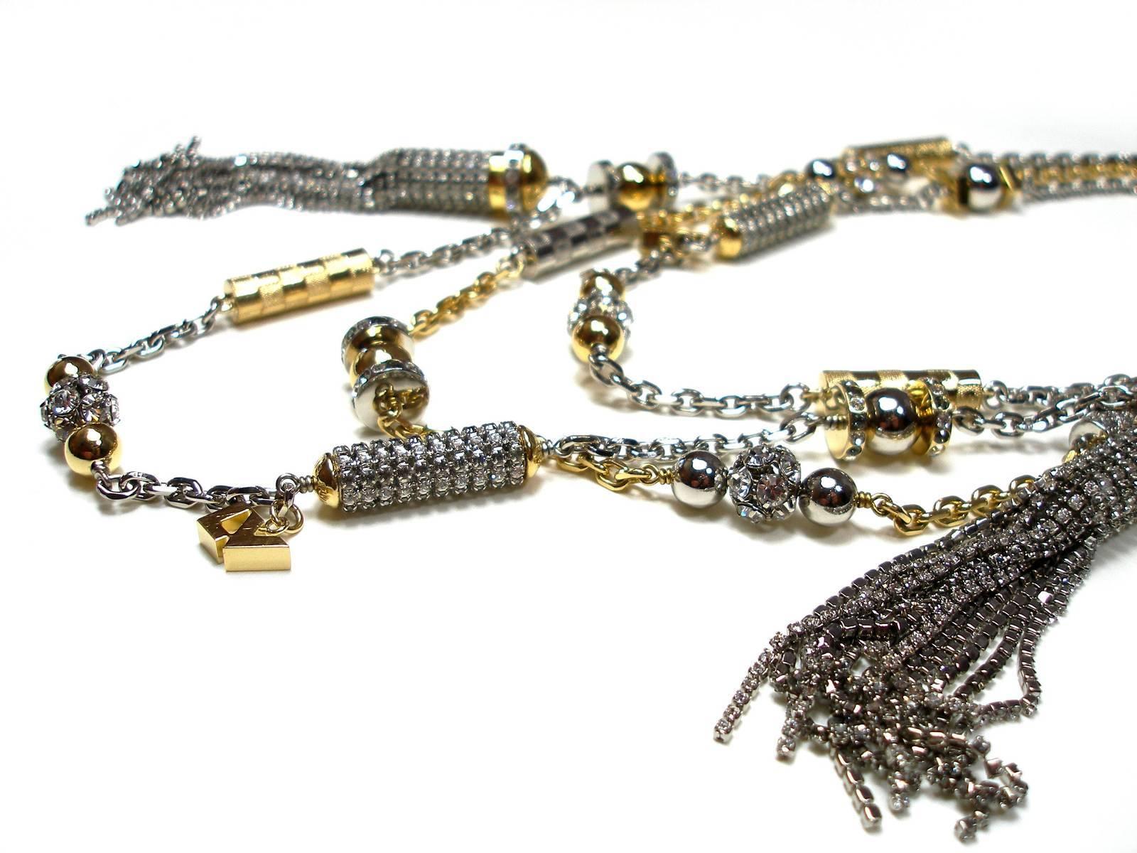 Iconic Louis Vuitton Multi Rangs Jazz Necklace Silver &Gold & Swarovski Crystal  4