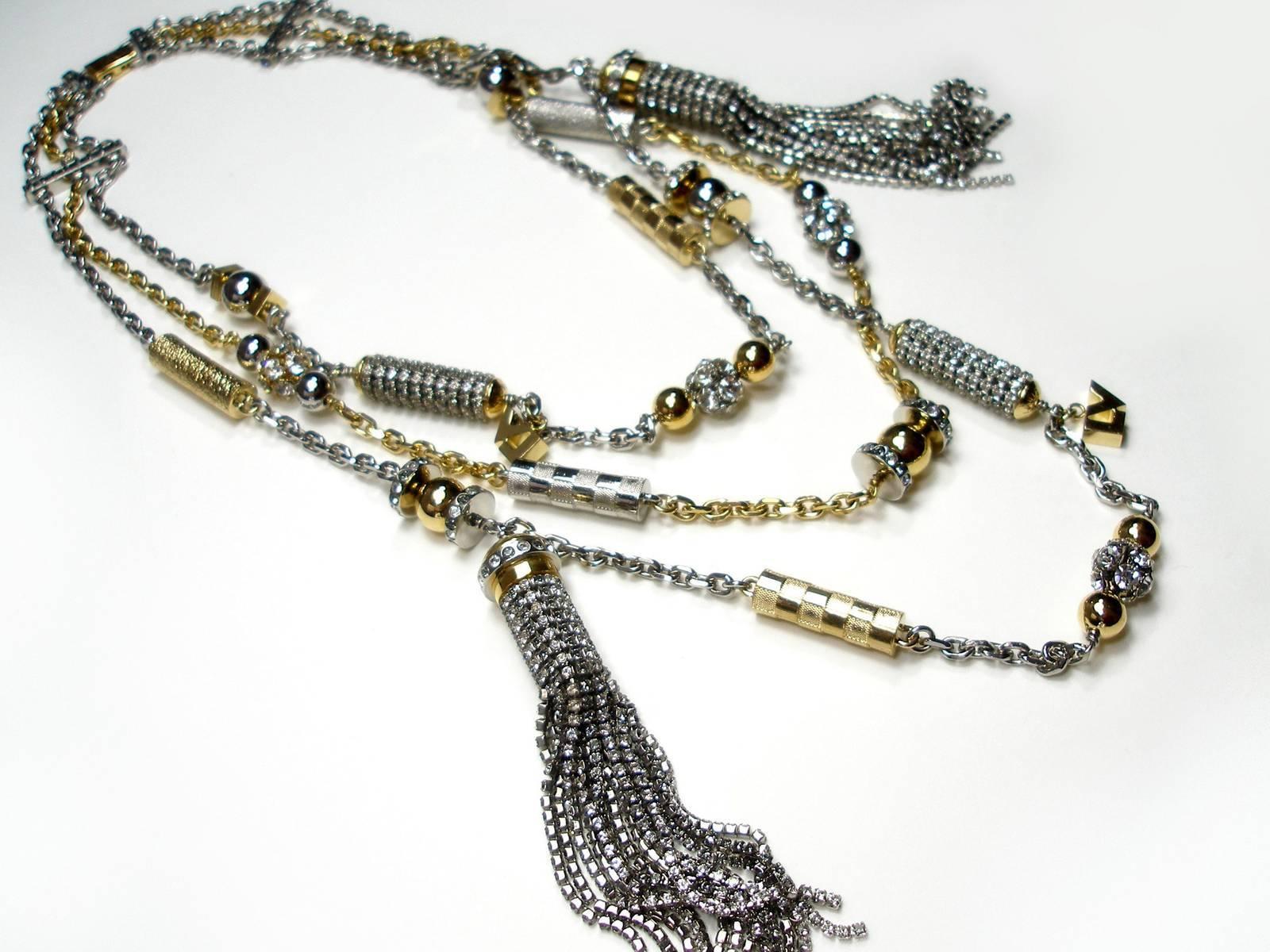 Iconic Louis Vuitton Multi Rangs Jazz Necklace Silver &Gold & Swarovski Crystal  5