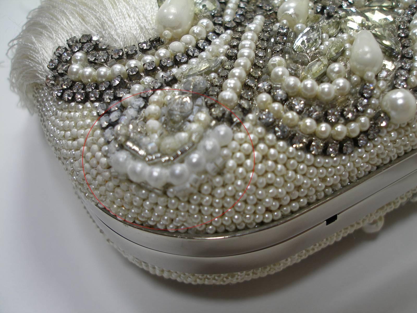 Couture Marchesa Lily Embroidered and Embellished White Fringed Beaded Clutch For Sale 9