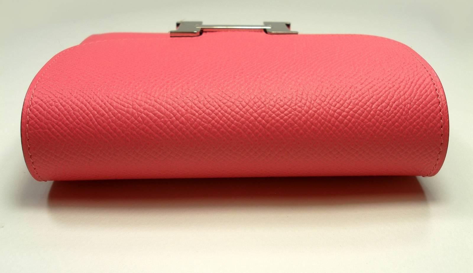 Hermes Rose Lipstick Constance Compact Wallet H Palladium / Never worn In New Condition In VERGT, FR