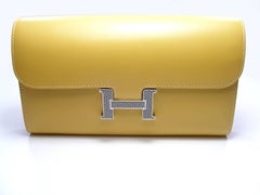 Hermès Long Constance Veau Tadelakt Paille and H Lezard Gris Agate Wallet