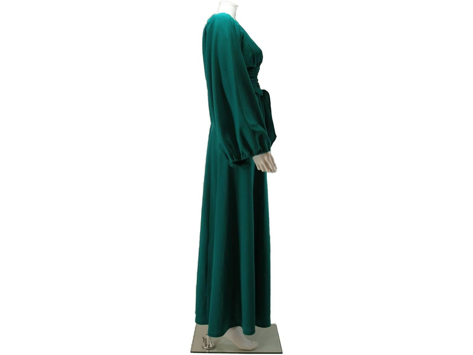 Rare Vintage Deep Green Ossie Clark for Radley early 1970's Maxi Dress US 4 Size For Sale 1