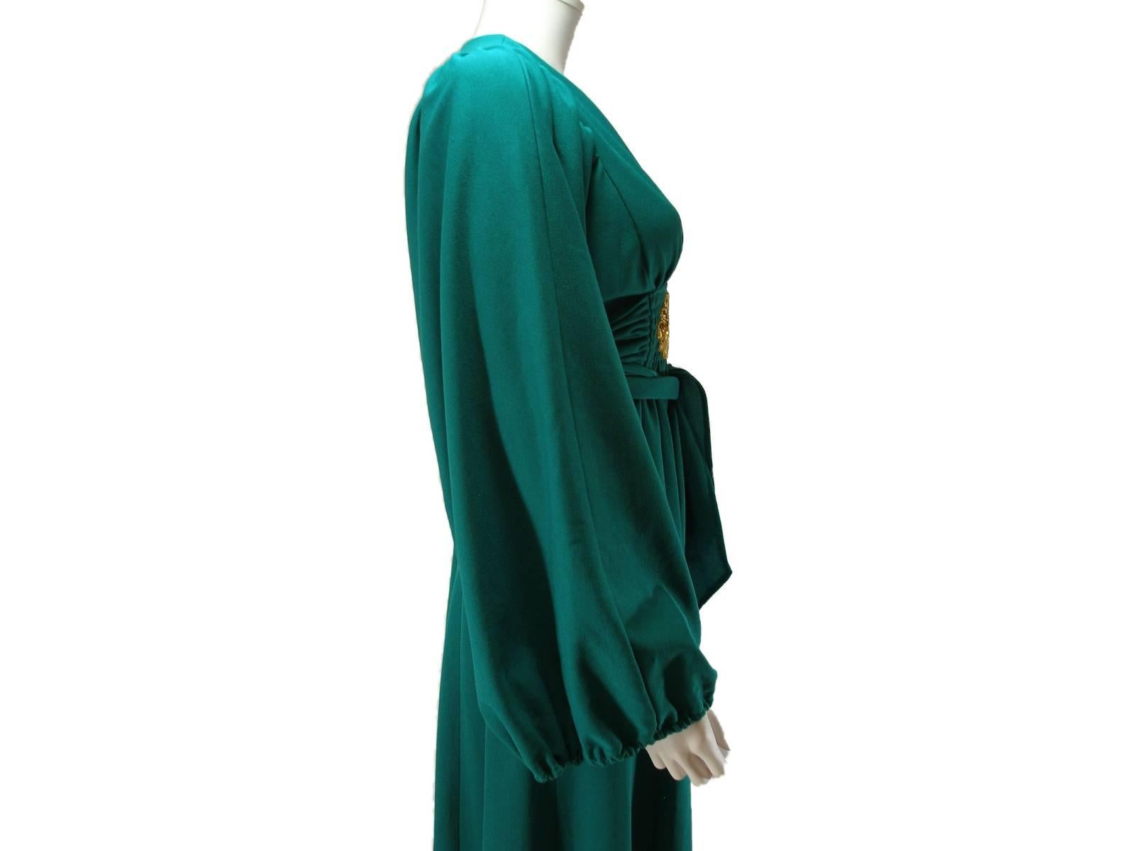 Rare Vintage Deep Green Ossie Clark for Radley early 1970's Maxi Dress US 4 Size For Sale 3