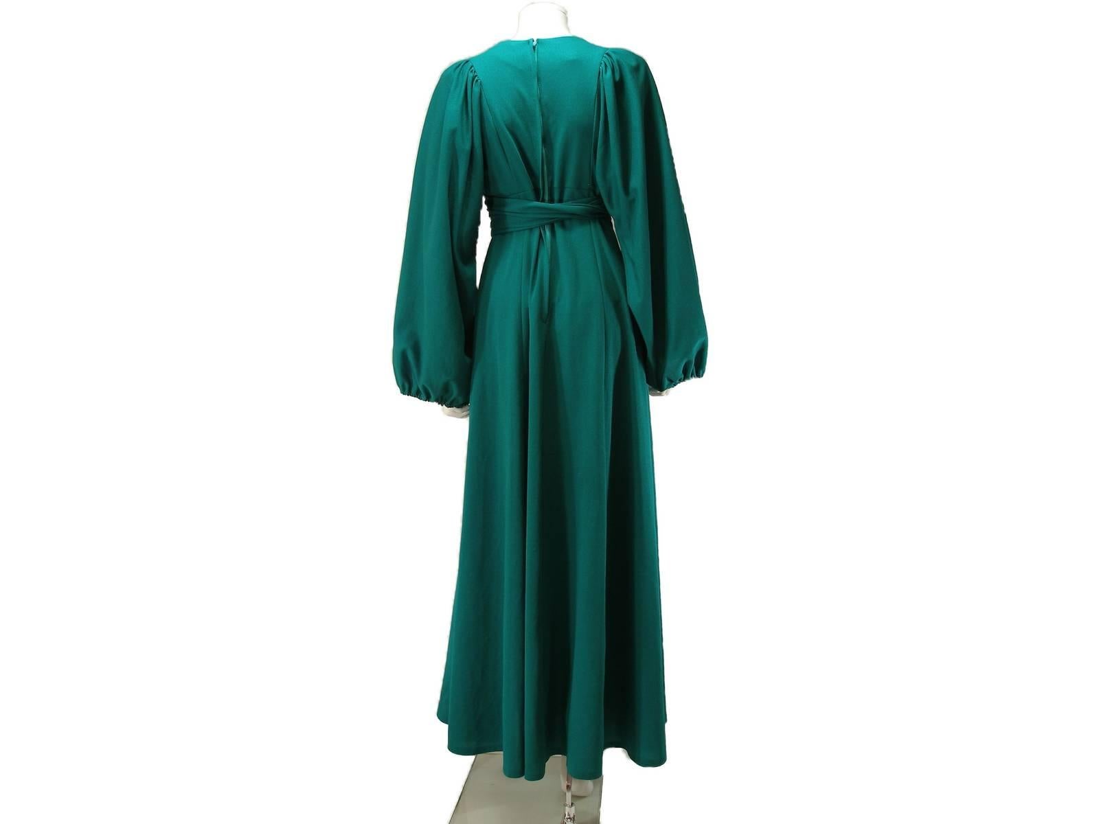 Rare Vintage Deep Green Ossie Clark for Radley early 1970's Maxi Dress US 4 Size For Sale 2
