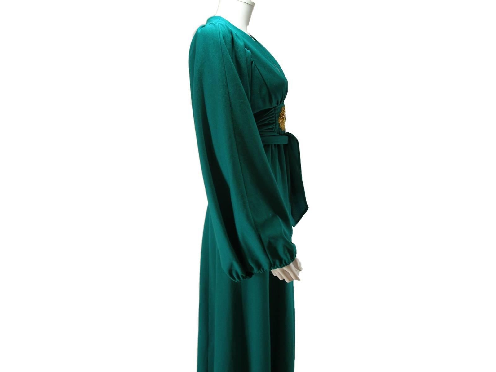 Rare Vintage Deep Green Ossie Clark for Radley early 1970's Maxi Dress US 4 Size For Sale 8