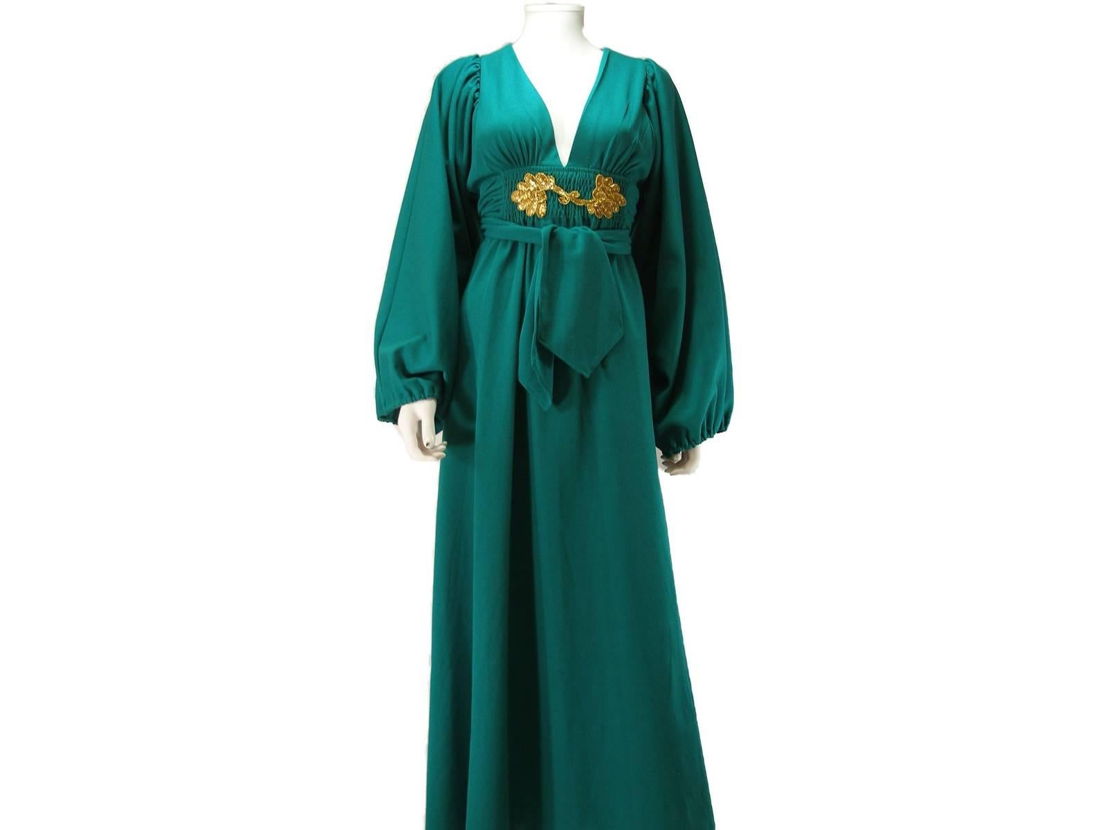 Rare  Style Caftans Maxi dress 1970's
Caftans Maxi Dress Ossie Clark for Radley 
Size : 4 US / 36 FR / Small Size 
Shoulder :  approx 35 / 36 cm
Chest (under armholes ) : approx 78 cm
Waist :  approx 75 cm 
Sleeves : 59 cm
Total lenght : 140