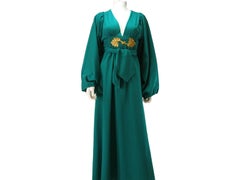 Rare Vintage Deep Green Ossie Clark for Radley early 1970's Maxi Dress US 4 Size
