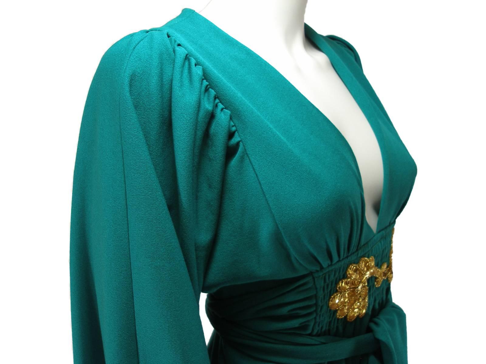Rare Vintage Deep Green Ossie Clark for Radley early 1970's Maxi Dress US 4 Size For Sale 4