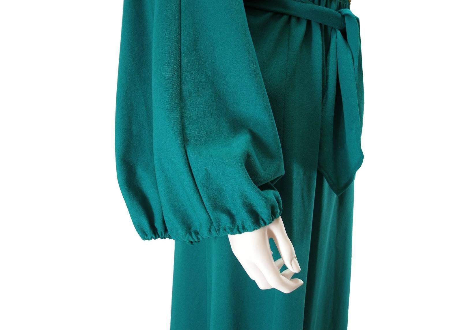 Rare Vintage Deep Green Ossie Clark for Radley early 1970's Maxi Dress US 4 Size For Sale 9