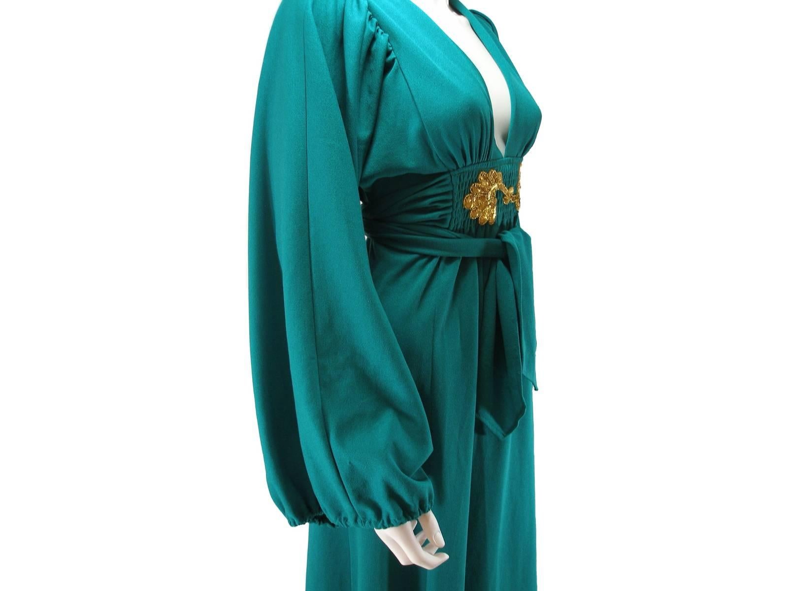 Rare Vintage Deep Green Ossie Clark for Radley early 1970's Maxi Dress US 4 Size For Sale 10