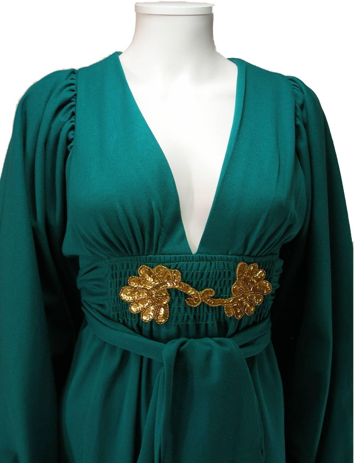 Rare Vintage Deep Green Ossie Clark for Radley early 1970's Maxi Dress US 4 Size For Sale 11
