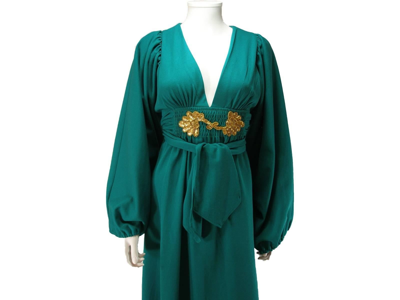 Rare Vintage Deep Green Ossie Clark for Radley early 1970's Maxi Dress US 4 Size In Good Condition For Sale In VERGT, FR