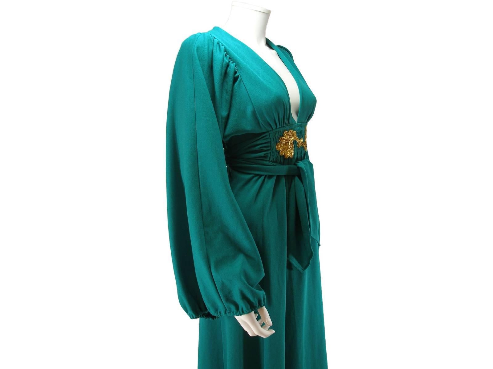 Rare Vintage Deep Green Ossie Clark for Radley early 1970's Maxi Dress US 4 Size For Sale 7